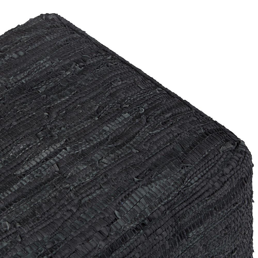 Black | Fredrik Woven Leather Square Pouf