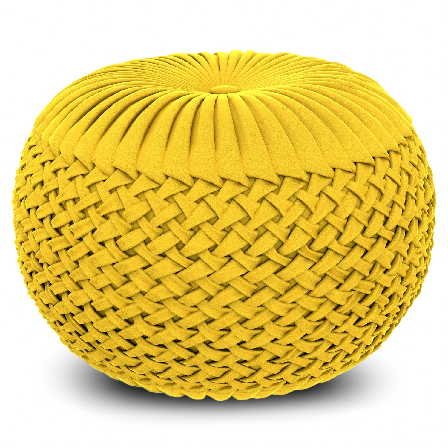 Golden Yellow Velvet Fabric |Grafton Velvet Round Pouf