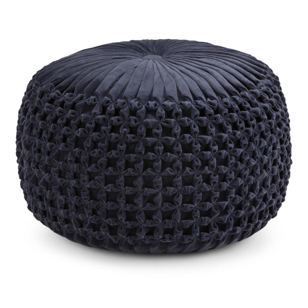 Navy Velvet Fabric | Renee Velvet Round Pouf