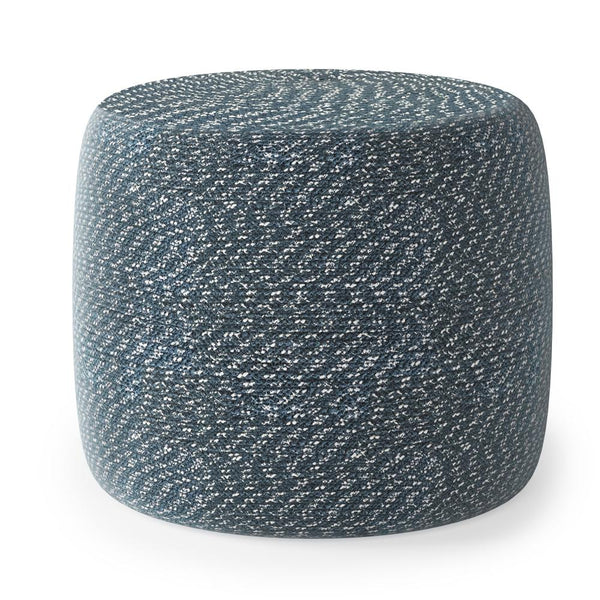  Aegean Blue and Natural | Bayley Round Braided Pouf