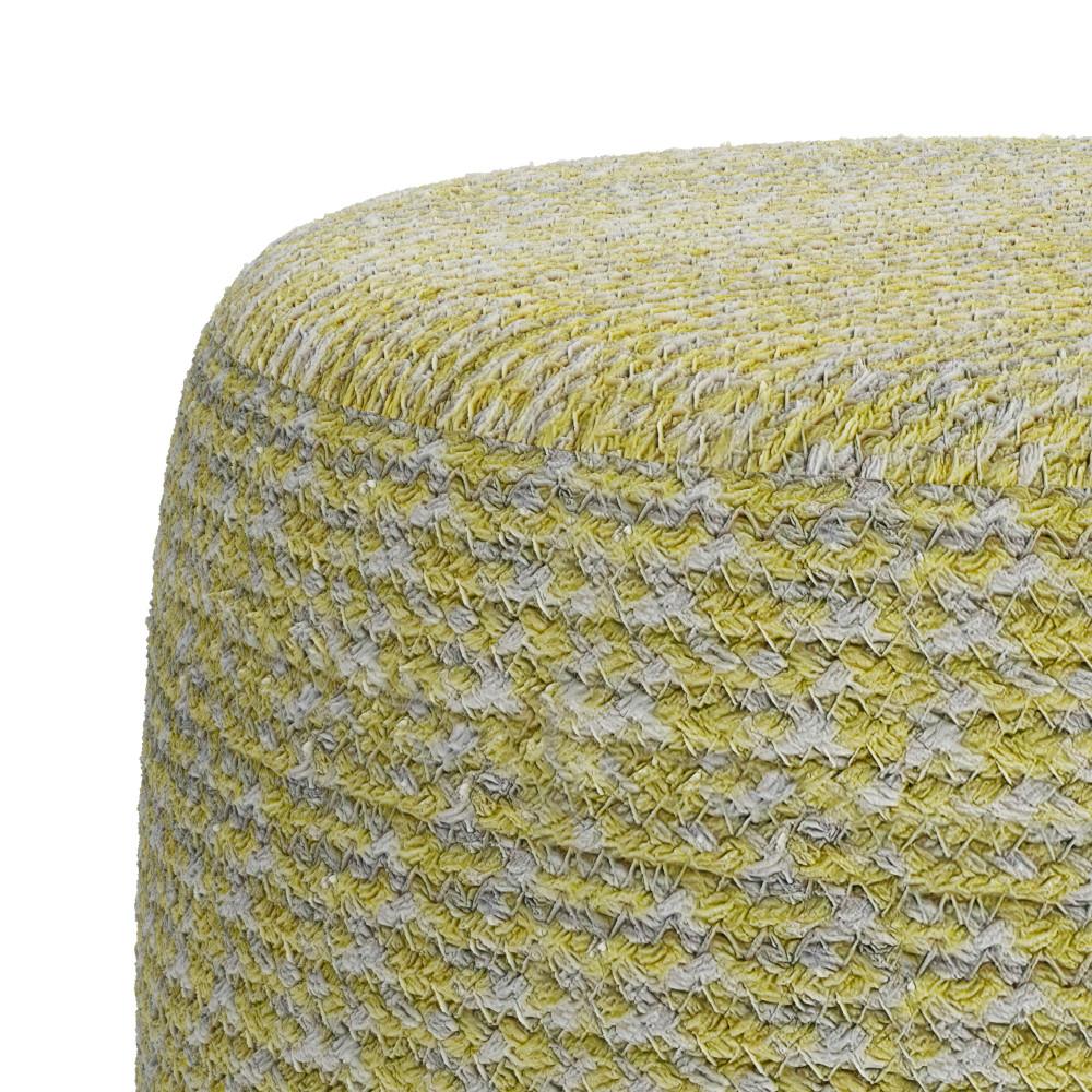 Muted Yellow and Natural | Bayley Round Braided Pouf