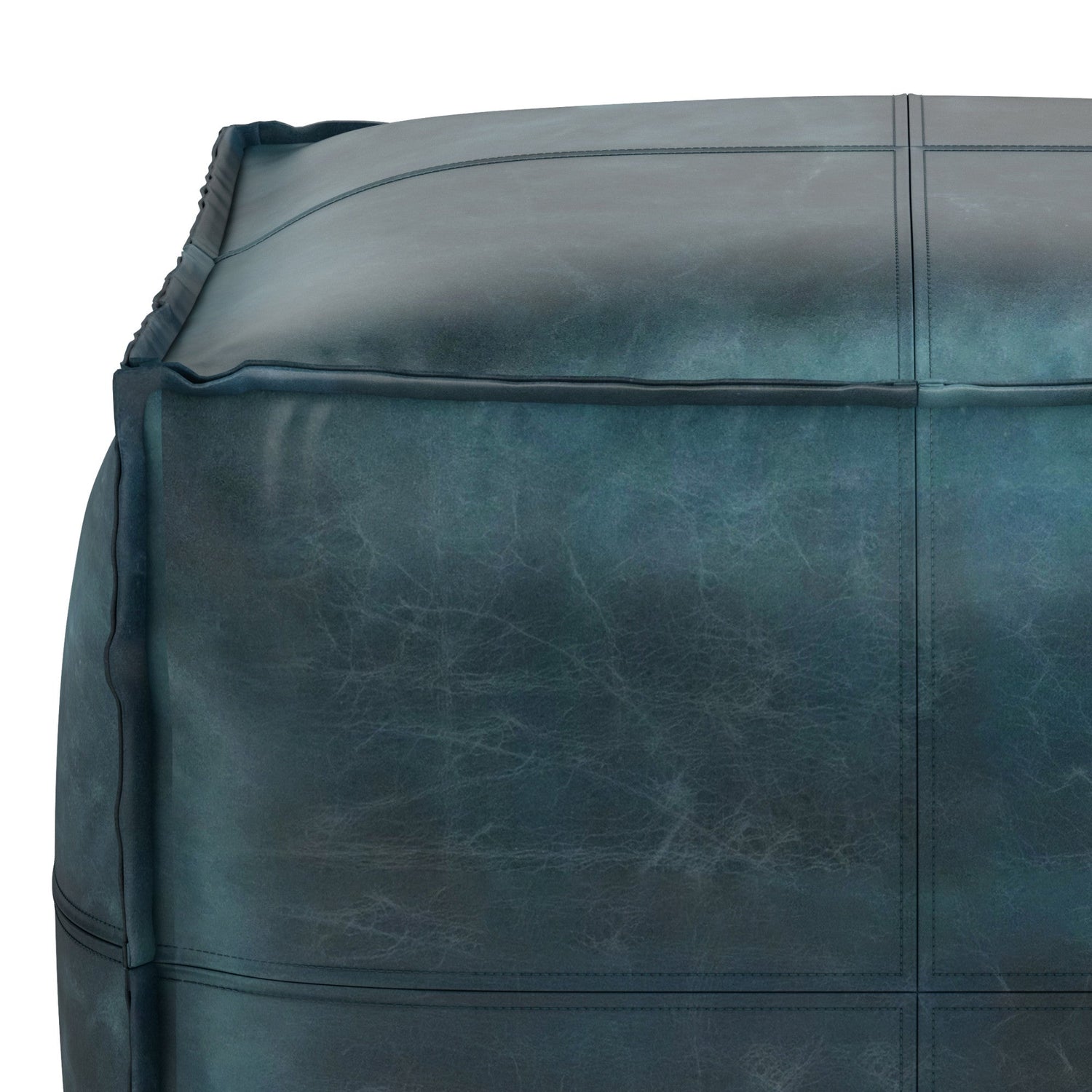 Distressed Teal Blue | Sheffield Square Pouf