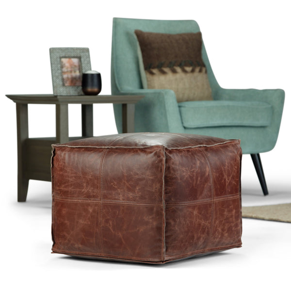 Distressed Brown | Sheffield Square Pouf