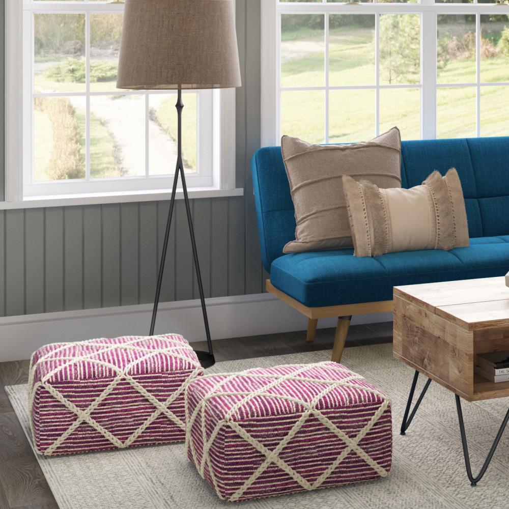 Magenta and Natural | Cowan Square Pouf