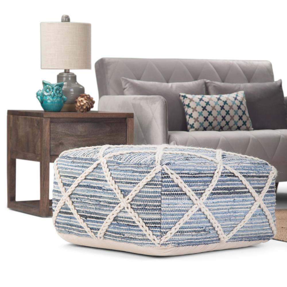 Blue and Natural | Cowan Square Pouf