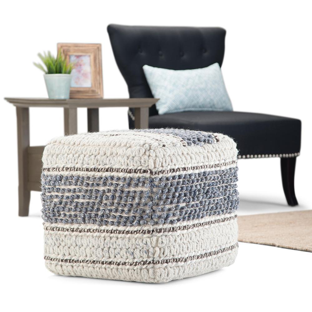 Blue and Natural | Grady Square Pouf