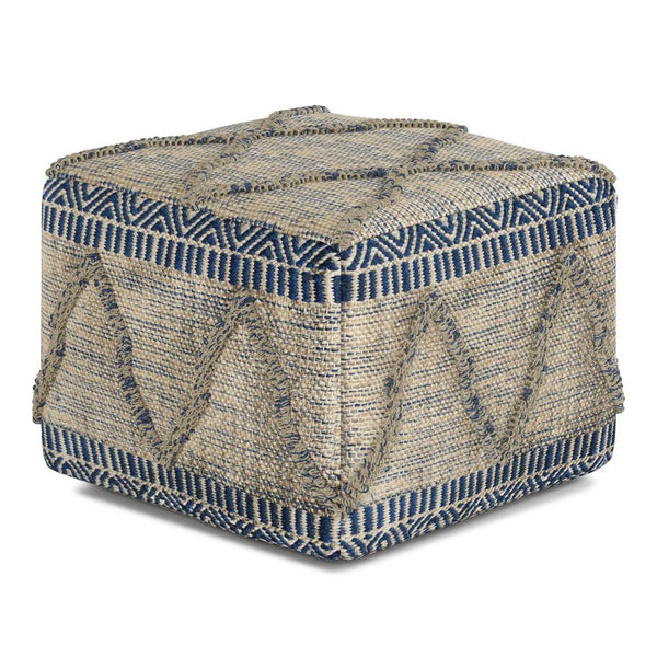 Blue and Natural Woven Wool | Sweeney Square Pouf