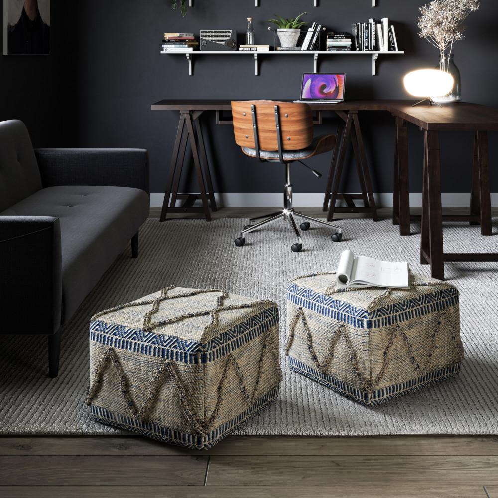 Blue Natural Woven Wool | Sweeney Square Pouf