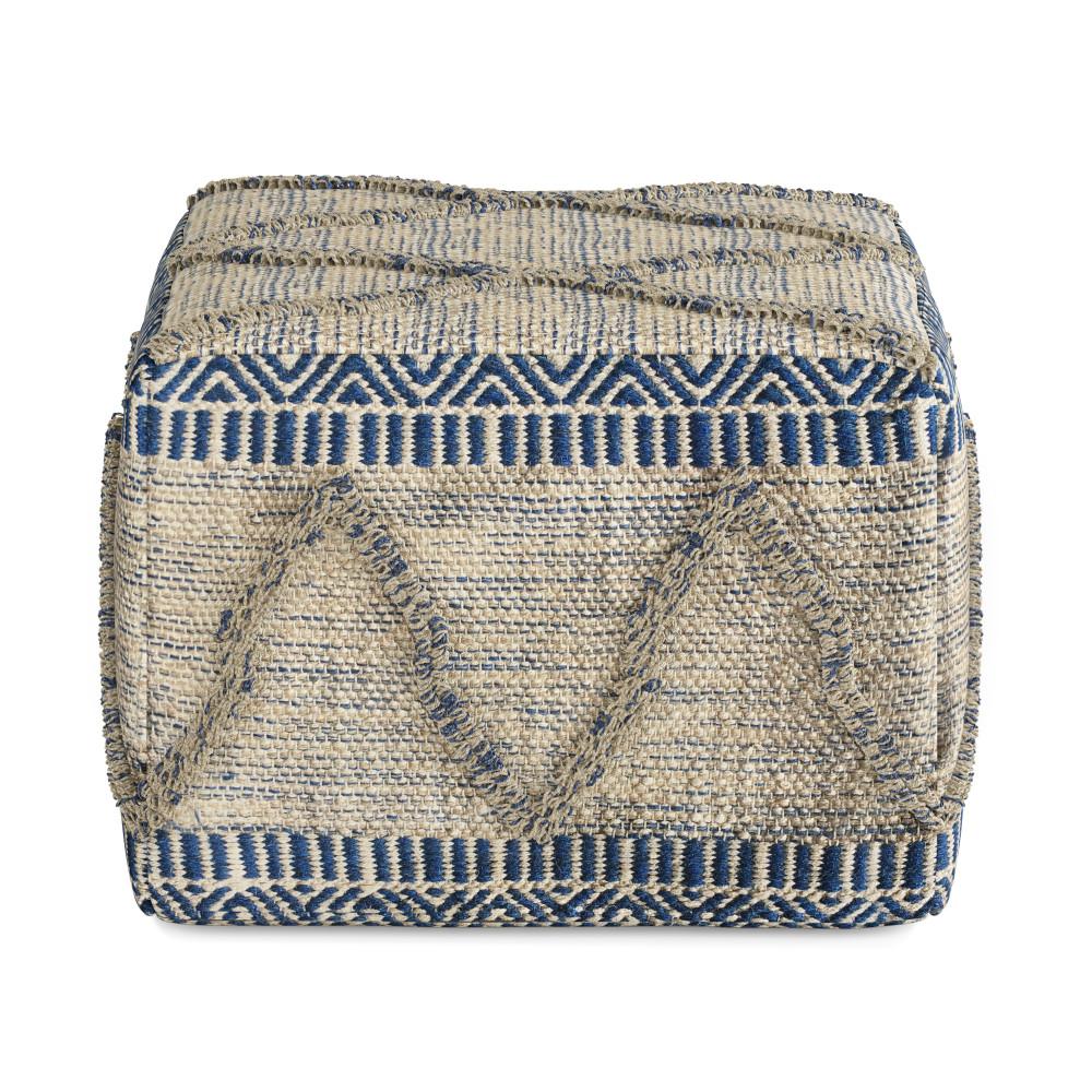 Blue and Natural Woven Wool | Sweeney Square Pouf
