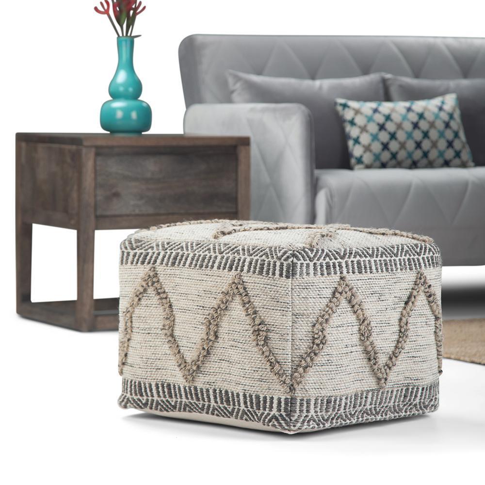 Grey and Natural Woven Wool | Sweeney Square Pouf