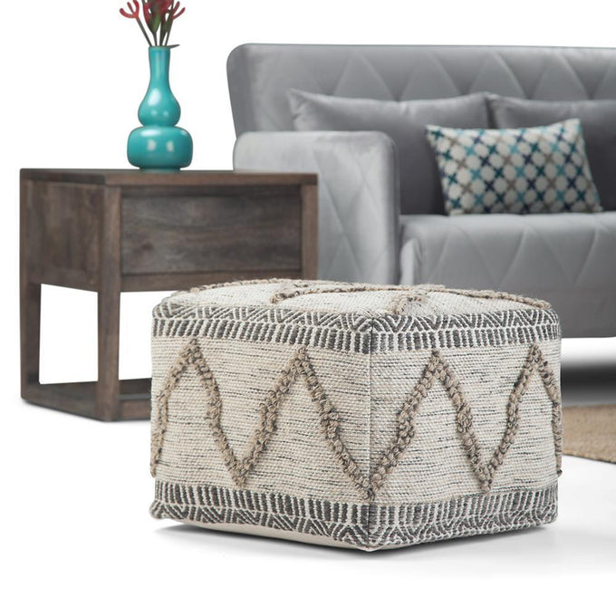 Grey and Natural Woven Wool | Sweeney Square Pouf