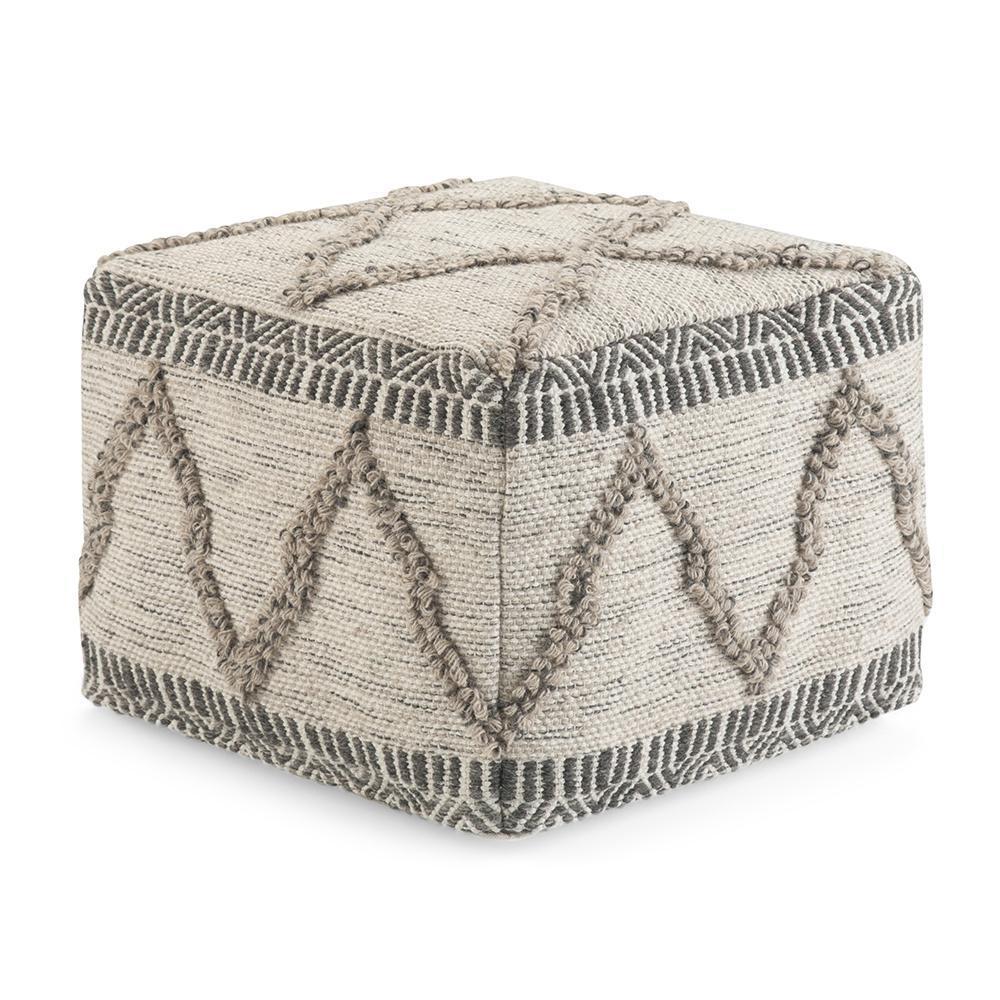 Grey and Natural Woven Wool | Sweeney Square Pouf