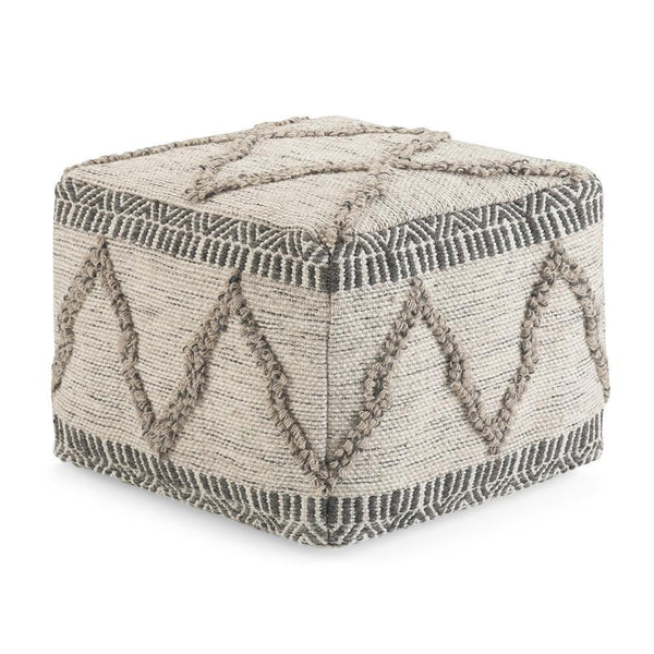 Grey and Natural Woven Wool | Sweeney Square Pouf