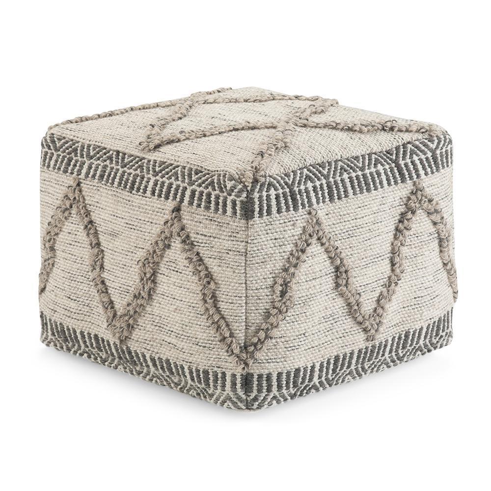 Grey Natural Woven Wool | Sweeney Square Pouf