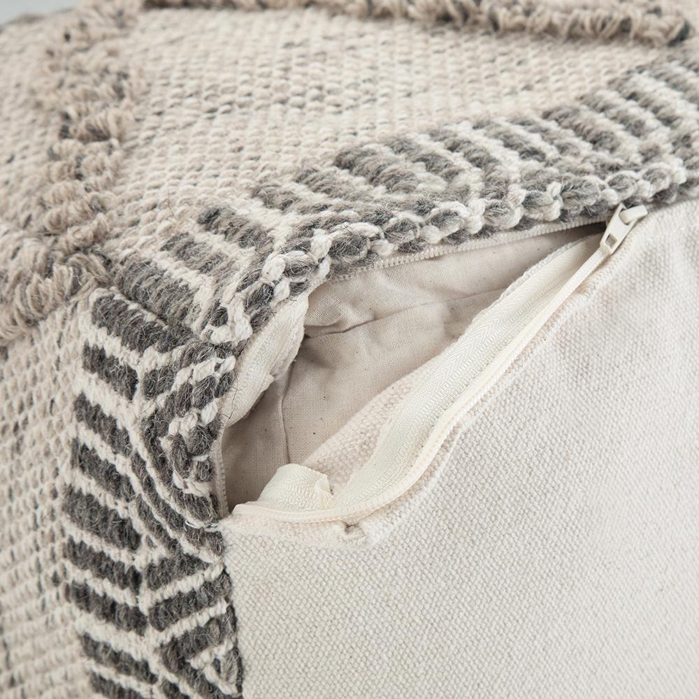 Grey and Natural Woven Wool | Sweeney Square Pouf