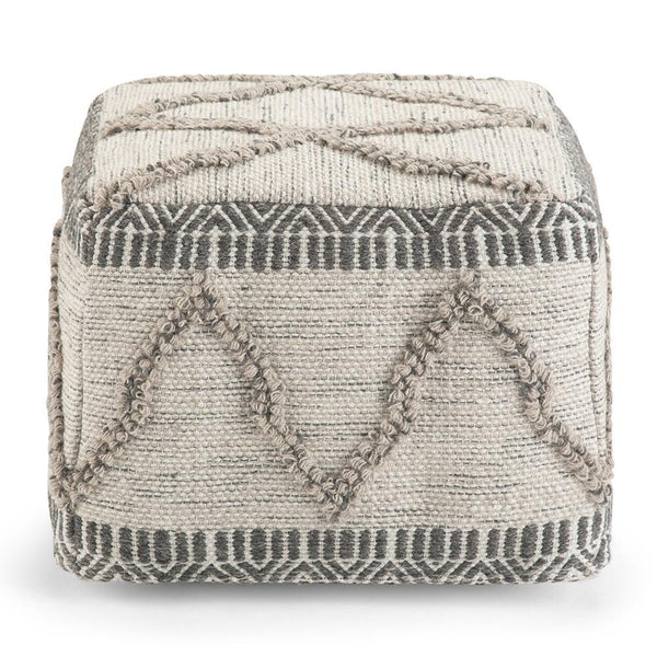 Grey and Natural Woven Wool | Sweeney Square Pouf