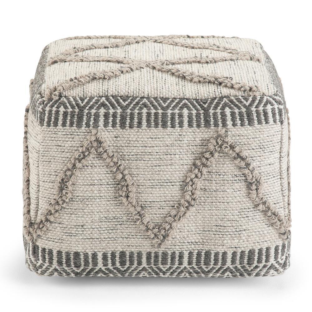 Grey Natural Woven Wool | Sweeney Square Pouf