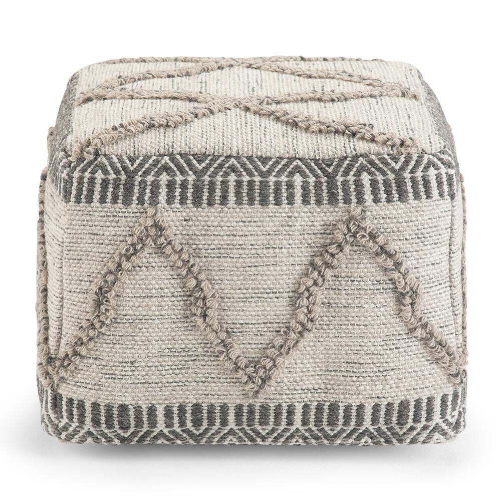 Grey and Natural Woven Wool | Sweeney Square Pouf
