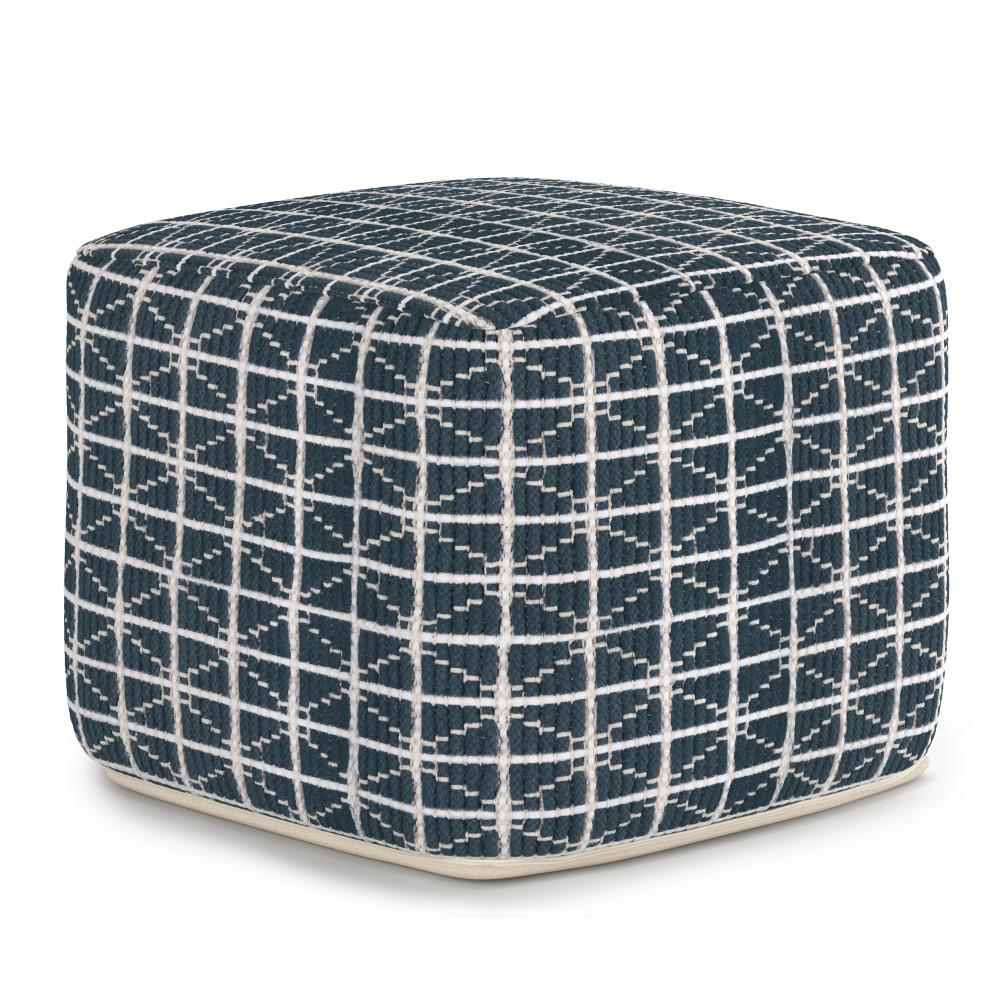 Dark Blue and White | Noreen 18 in Wide Square Pouf