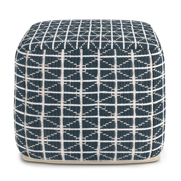 Dark Blue and White | Noreen 18 in Wide Square Pouf
