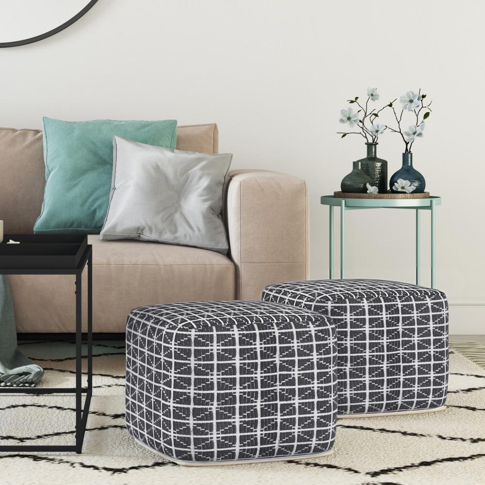 Slate Grey and White | Noreen 18 in Wide Square Pouf