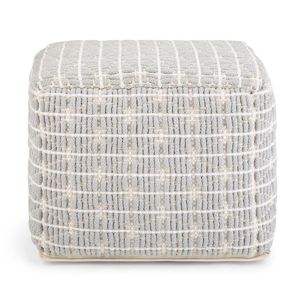 Light Blue and White | Noreen 18 in Wide Square Pouf