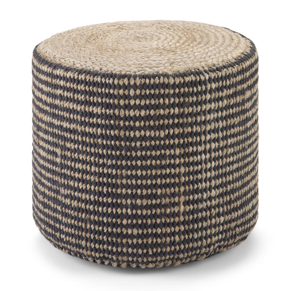 Natural and Black | Larissa Round Braided Pouf