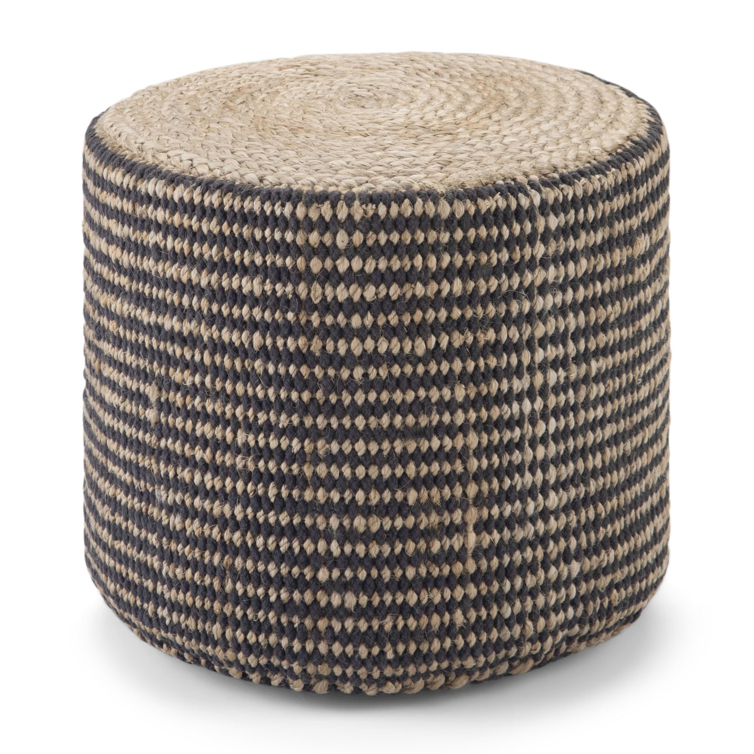 Natural and Black | Larissa Round Braided Pouf