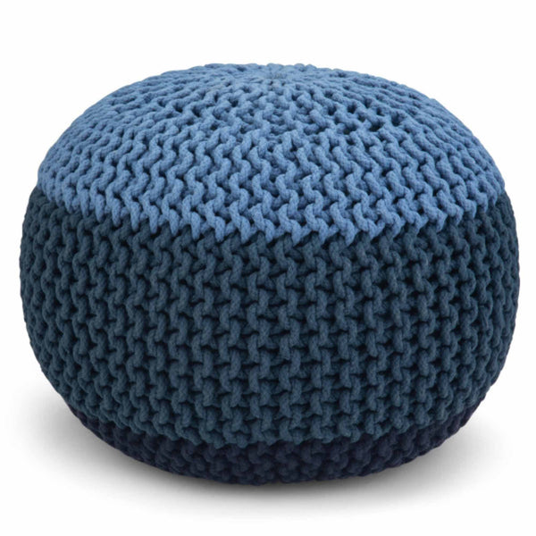 Blue | Nikki 20 in Wide Hand Knit Round Pouf