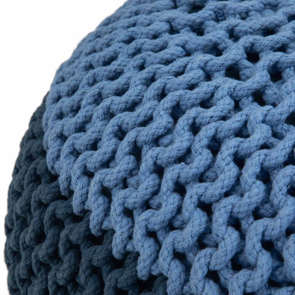 Blue | Nikki 20 in Wide Hand Knit Round Pouf