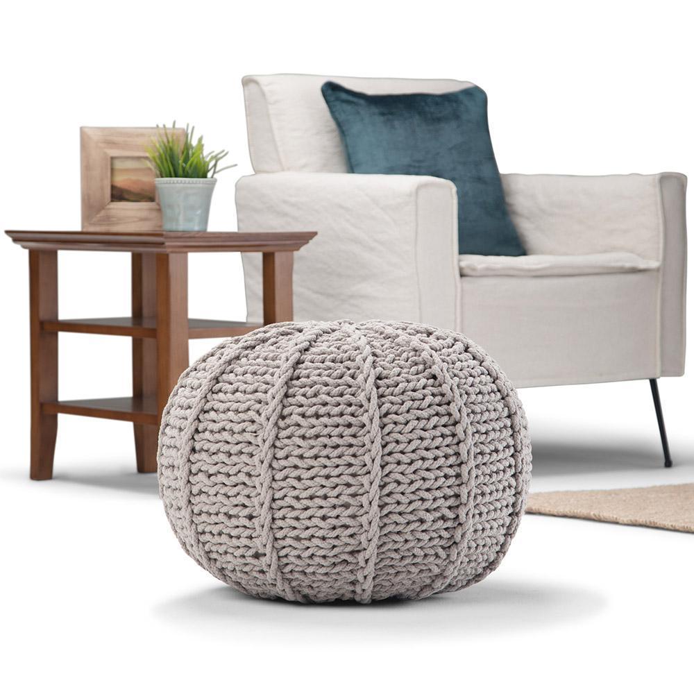 Landry 20 in Wide Hand Knit Round Pouf