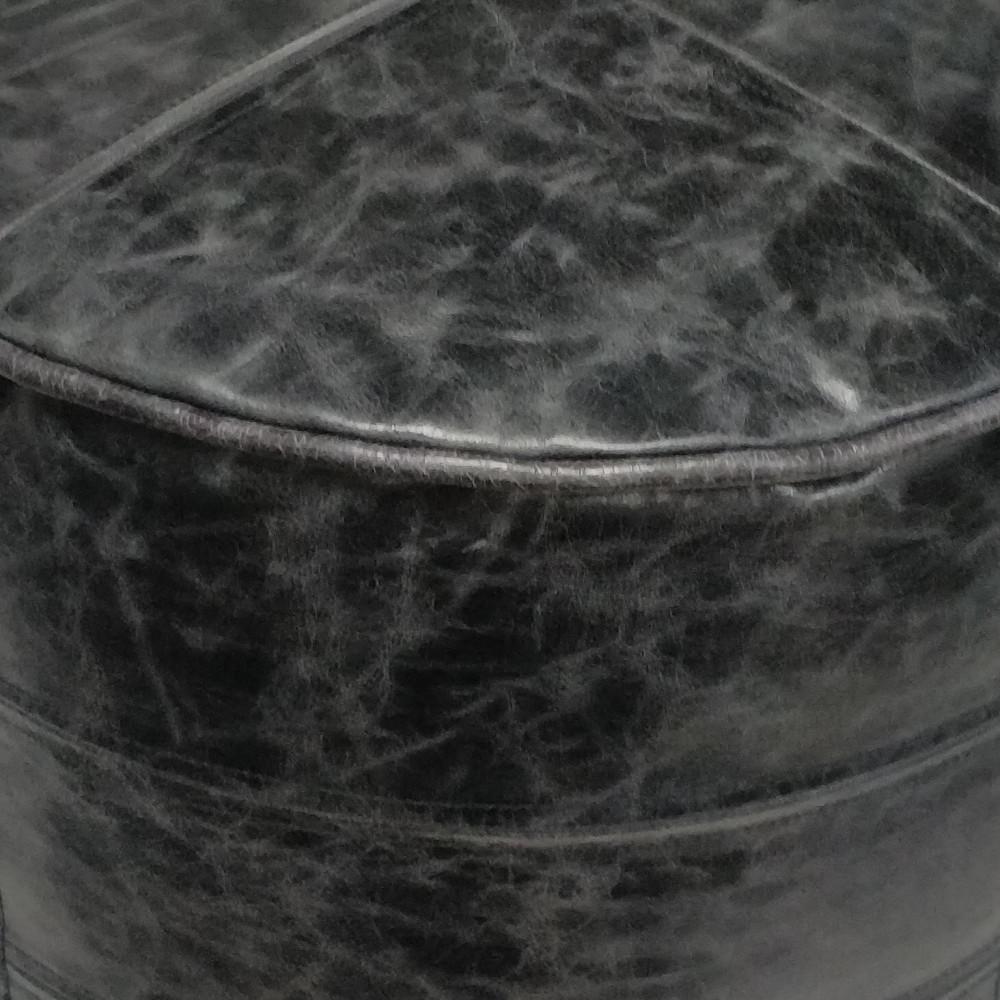 Distressed Black | Connor Round Leather Pouf