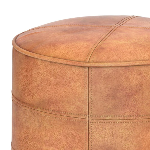 Distressed Light Brown | Connor Round Leather Pouf