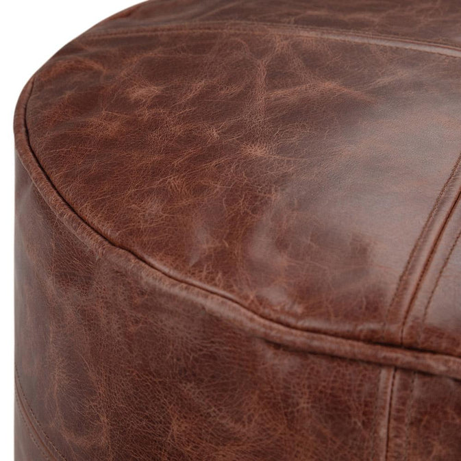 Distressed Brown | Connor Round Leather Pouf