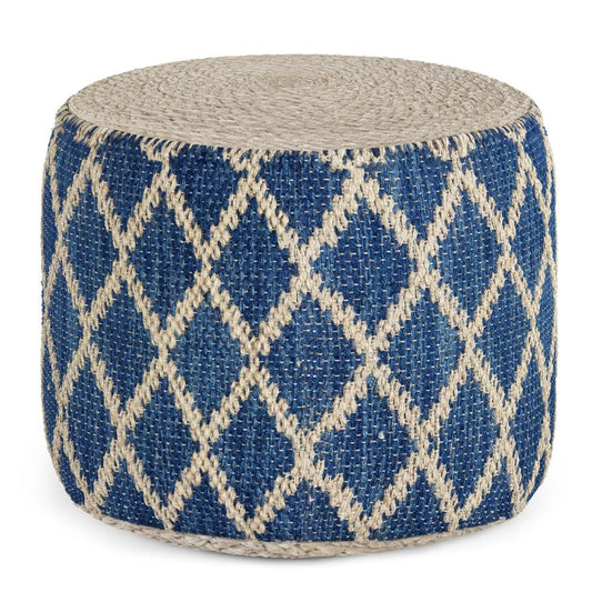 Classic Blue and Natural | Edgeley Round Pouf