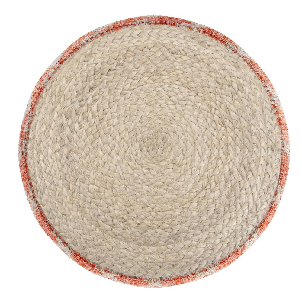 Coral and Natural | Edgeley Round Pouf
