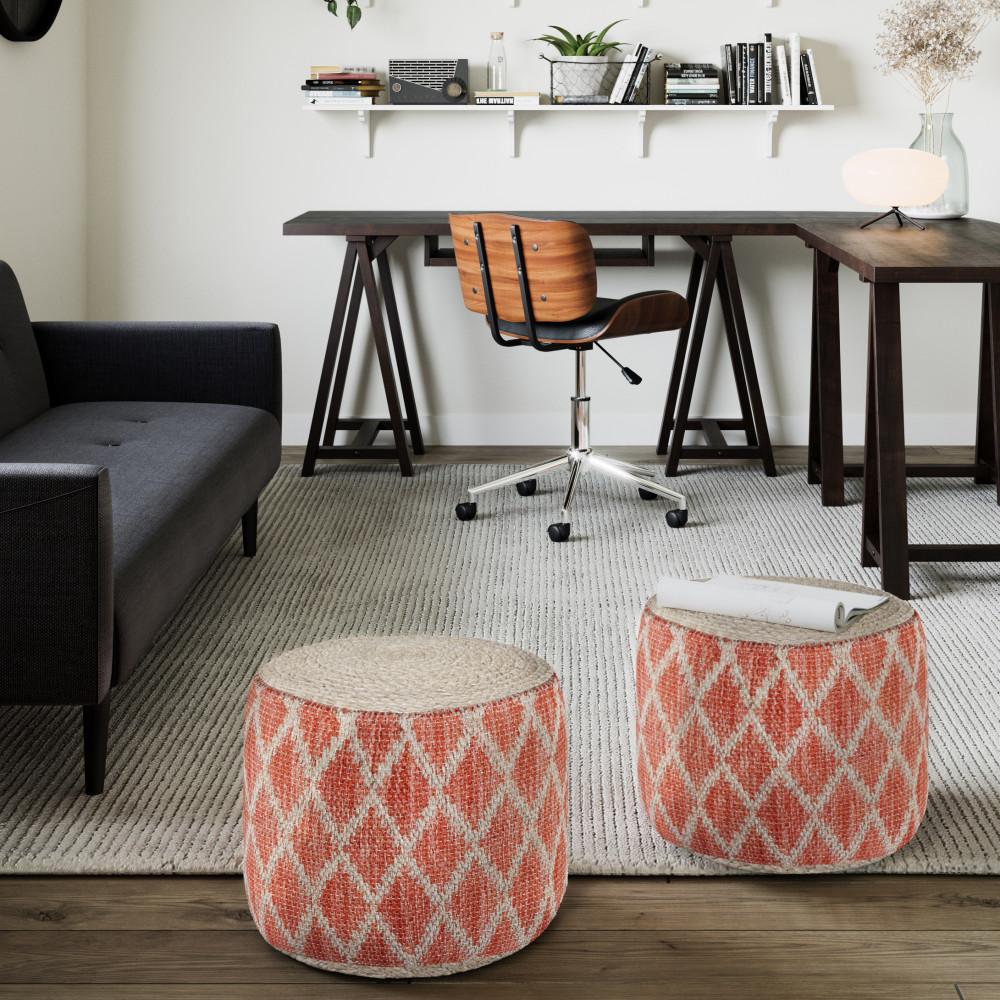 Coral and Natural | Edgeley Round Pouf