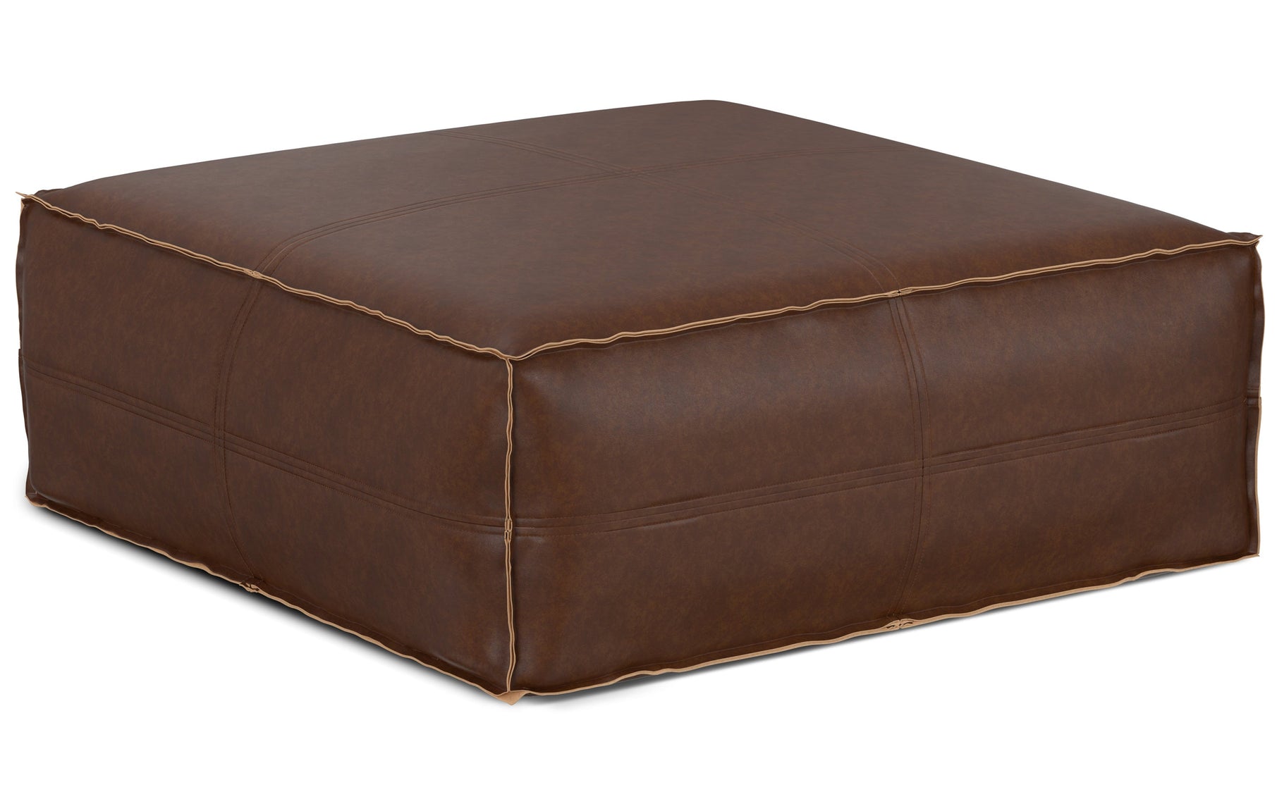 Leather Cube Pouf Ottoman, Tan, Stuffed