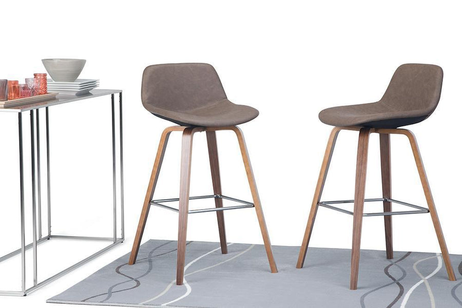 Distressed Chocolate Brown Distressed Vegan Leather Natural | Randolph Bentwood 26 inch Bar Stool (Set of 2)