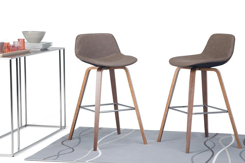 Distressed Chocolate Brown Distressed Vegan Leather Natural | Randolph Bentwood 26 inch Bar Stool (Set of 2)