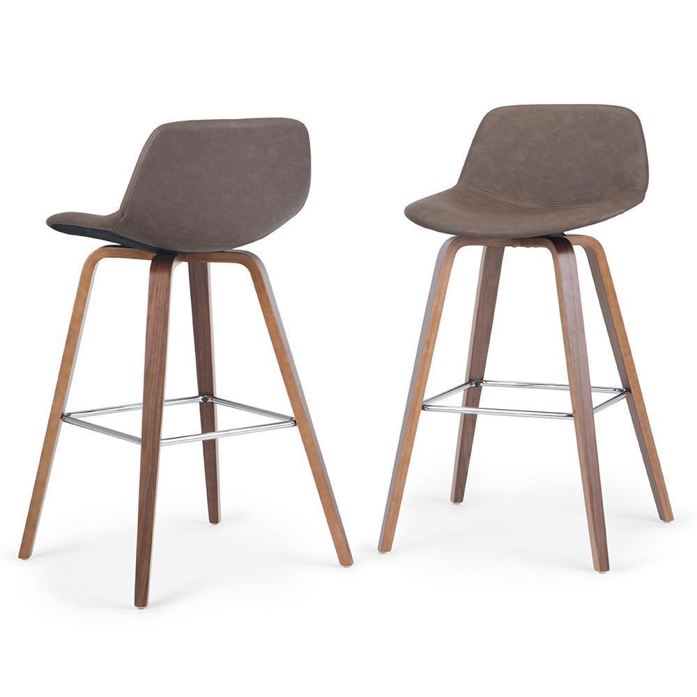 Distressed Chocolate Brown Distressed Vegan Leather Natural | Randolph Bentwood 26 inch Bar Stool (Set of 2)