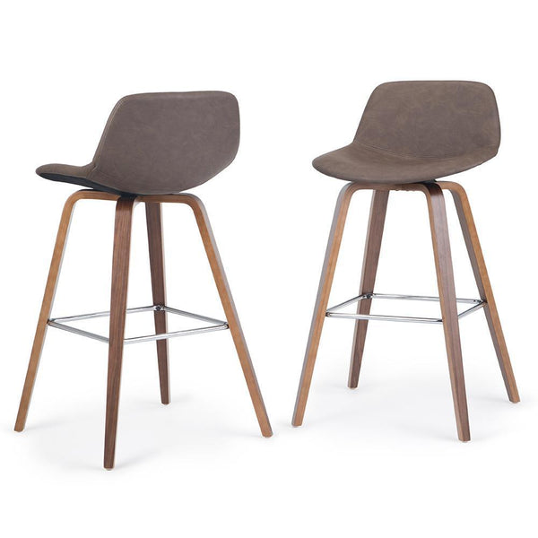 Distressed Chocolate Brown Distressed Vegan Leather Natural | Randolph Bentwood 26 inch Bar Stool (Set of 2)
