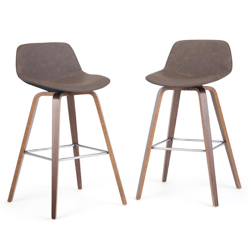 Distressed Chocolate Brown Distressed Vegan Leather Natural | Randolph Bentwood 26 inch Bar Stool (Set of 2)