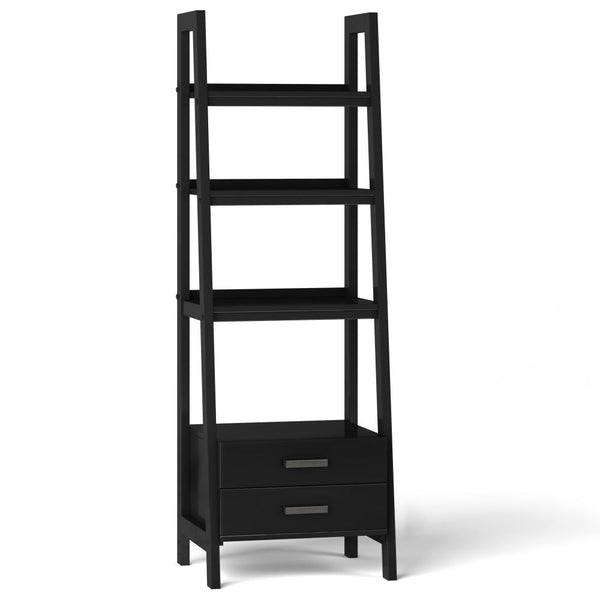 Black | Sawhorse 24 inch Ladder Shelf with Storage