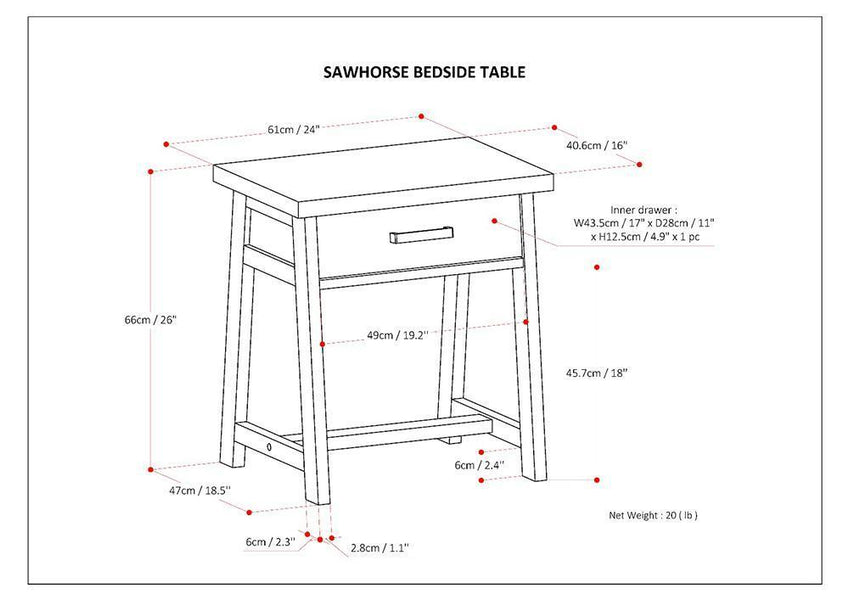 Medium Saddle Brown | Sawhorse Bedside Table