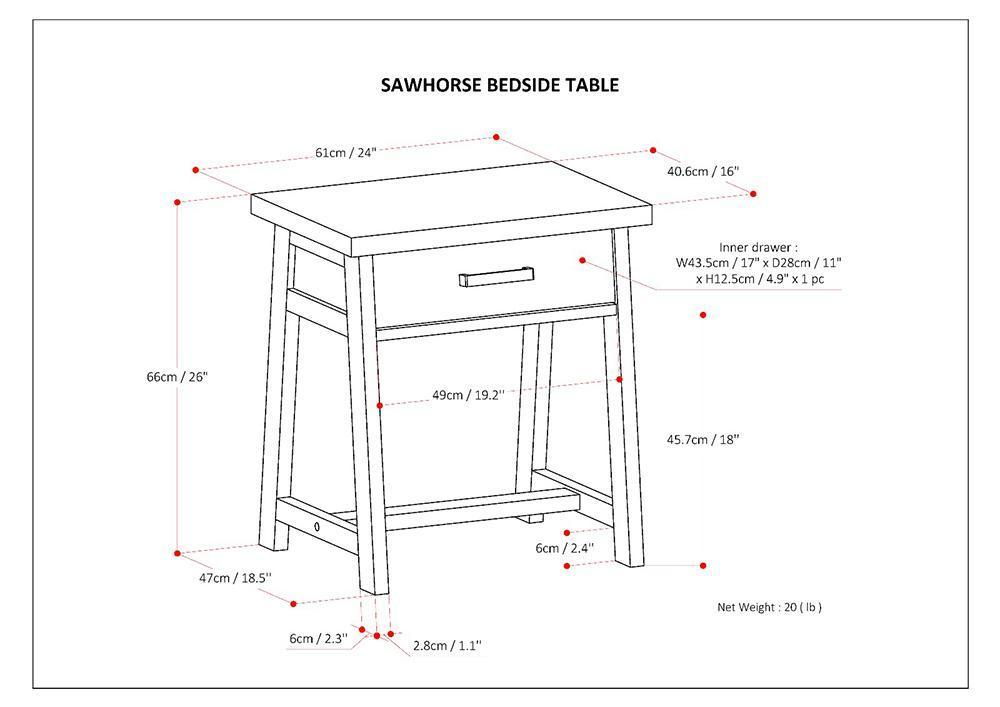 Medium Saddle Brown | Sawhorse Bedside Table