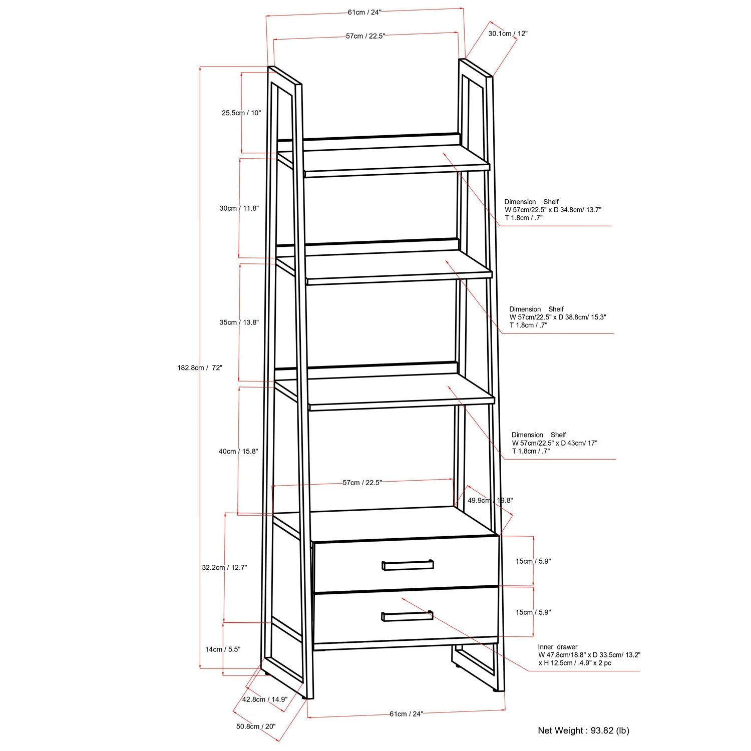 Sawhorse Metal/Wood Ladder Shelf with Storage