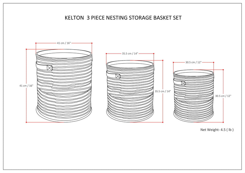 Kelton 3 Pc Nesting Storage Basket Set