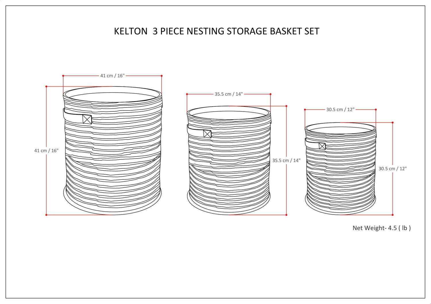 Kelton 3 Pc Nesting Storage Basket Set