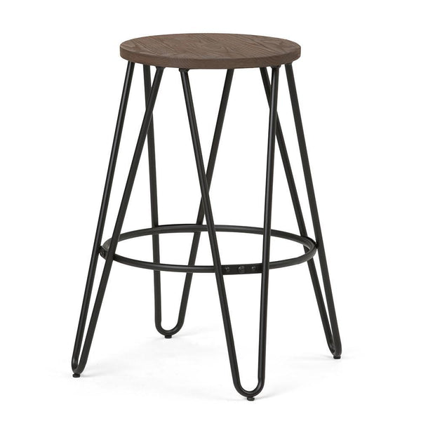 Cocoa Brown | Simeon 24 inch Metal Counter Height Stool with Wood Seat